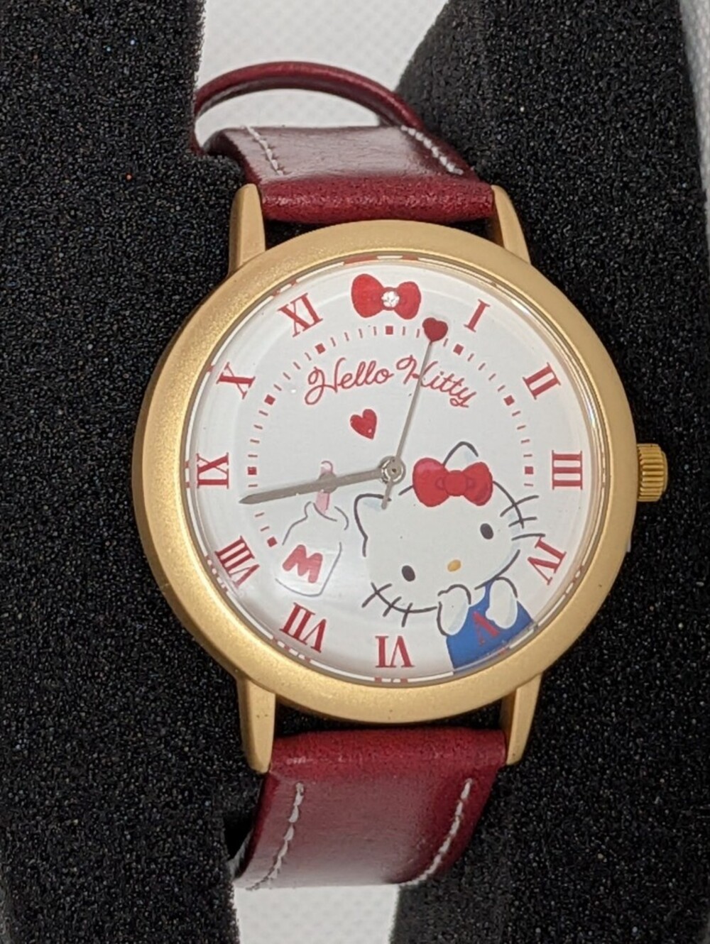 TOP TOY Hello Kitty Gold-Tone Watch with Red Vegan Leather Strap